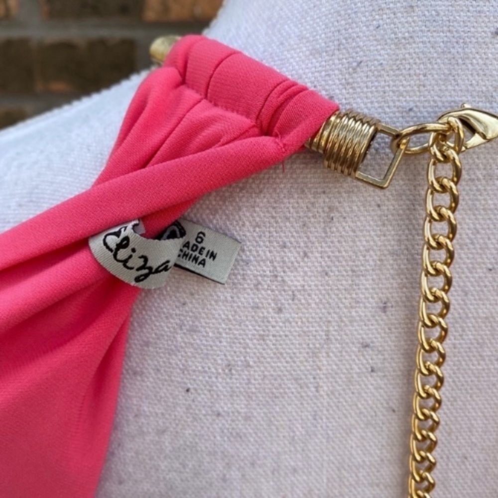 Eliza J Pink Maxi Dress Formal Pleated Gold Halter Size 6 Wedding Guest Cocktail - Picture 4 of 6